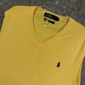 Polo Ralph Lauren V-Ausschnitt Pullover Weste gelb bestickt Pony Größe Large 832 - Bild 1 von 6