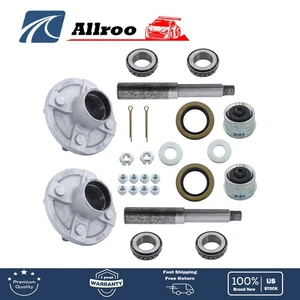 2 Sets 4 on 4" Galvanized Trailer Hub Kit and 1" Round BT8 Spindle w/Bearing Kit - Picture 1 of 11