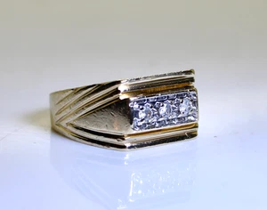 Vintage Men's 10K Yellow Gold .12 Ctw Diamond 10.5mm Band/Ring, Size 9, 5.3 Gram - Picture 1 of 6