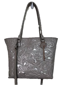 Patricia Nash Leather Cutout Adeline Tote Stone Gray Large - Picture 1 of 13