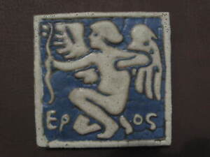 VINTAGE GRUEBY FAIENCE 6X6 EROS TILE ARTS AND CRAFTS 