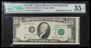 1985 $10 FRN MAJOR MISALIGNMENT ERROR NOTE PMG CHOICE VF 35 EPQ FR# 2027E - Picture 1 of 2