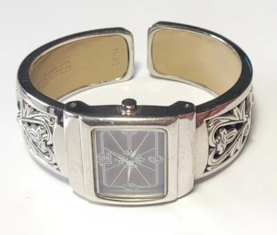 Ecclissi Sterling Silver Bracelet Hinged Cuff Watch 33050 Pierced Heart Design - Image 1 of 2