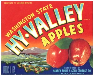 Original HY-VALLEY half apple crate label Hansen Fruit & Cold Storage Yakima WA - Picture 1 of 1
