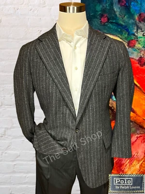 Blazer Chaqueta Deportiva Vintage Polo Ralph Lauren 40R Gris Rayas Solapa Ancha Franela Foto 1 de 4