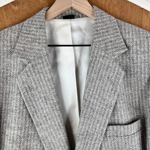 VINTAGE Tweed Jacket Mens 46R Gray Herringbone Wool Haggar Imperial 70s Retro - Picture 1 of 15