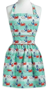 Anthropologie Ocean View Apron Waves Crabs Anchors Happy Vibrant Colors Cotton - Picture 1 of 7