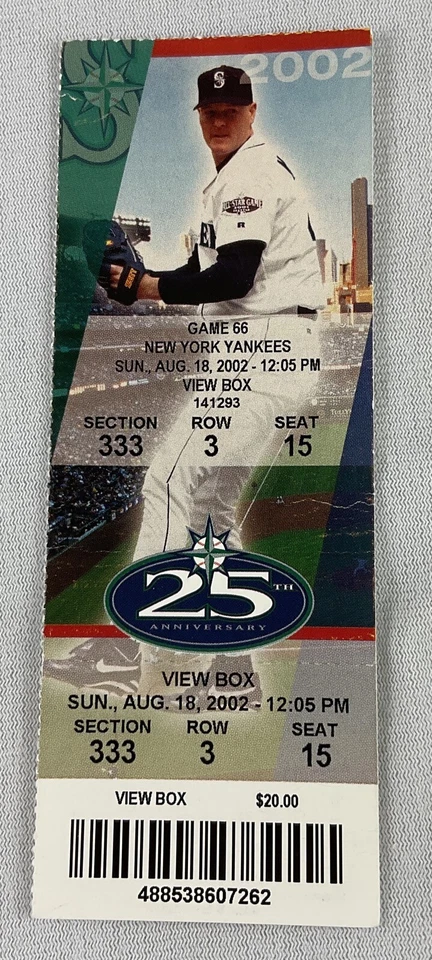 MLB 2002 08/18 New York Yankees at Seattle Mariners Ticket-Jason Giambi HR#217 Foto 1 de 1