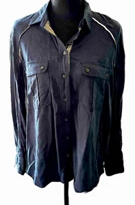 Free People Off Campus Button Down Shirt Navy Metallic Size Small - Picture 1 of 3