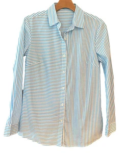 J. McLaughlin NWT Sz XS Light Blue White Stripes Nautical Collar Button Up Shirt - Picture 1 of 7