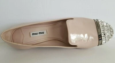 MIU MIU AMAZING NUDE PATENT CRYSTAL CAP TOE Smoking Slipper EU 37.5 I LOVE SHOES - Image 1 of 4