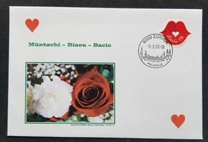 [SJ] Switzerland Valentine's Day 2022 Roses Kiss Mouth Love (FDC) *odd *unusual - Picture 1 of 5