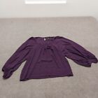 BCBG Maxazria Womens Size XL Purple Long Sleeve Scoop Pleated Neck Blouse