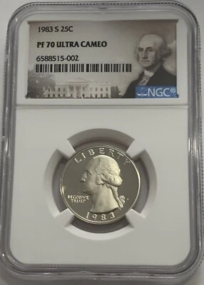 1983 S NGC PF70 Ultra Cameo Clad Proof Washington Quarter 25c Portrait Label - Image 1 of 3