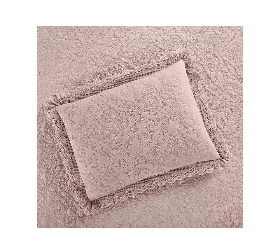 Martha Stewart Standard Pillow Sham Crochet Cotton Pink A0z029