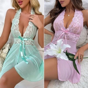 Sexy Lencería de Cabestrillo Abierto Vestido Frontal Negligé Camisa Peluche Prendas para dormir Ropa Interior - Imagen 1 de 26