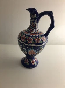 Vintage Turkish Gumuscini Kutahya Pottery Attractive Highly Decorative Ewer - Imagen 1 de 10