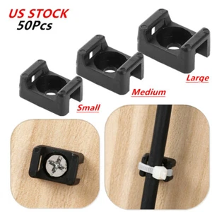 50Pc Cable Zip Ties Mounting Bases Wire Cords Screw Fixing Clips Holders - Picture 1 of 35