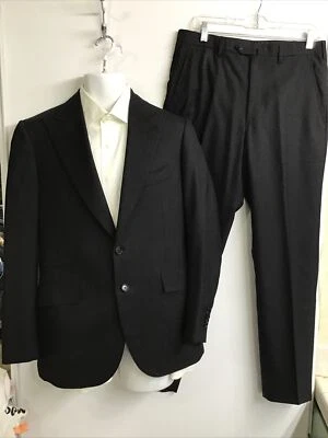 cesare attolini Suit Black 150s & 10% Cashmere Peak Collar Single Breast 38/32 - Image 1 of 4