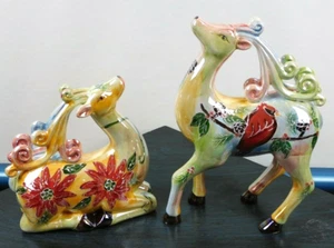 Pair of ceramic, hand painted, lusterware, holiday decor reindeer *READ* - Picture 1 of 12