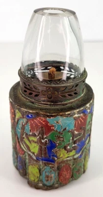 Antique Chinese Brass Cloisonne Opium Lamp Shade Fitter Chimney Rare Old China - Image 1 of 4