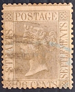 RARE 1867- Straits Settlements 96c grey QV stamp Used SG19 Cat £60 - Picture 1 of 2
