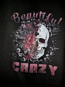 Camiseta Mujer Negra XXL Calavera y Flores Hermosa Loca Buen Estado - Imagen 1 de 5