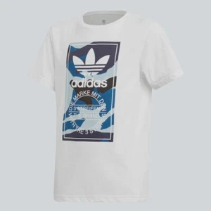 $35 Adidas Kids Boys White Logo Print Como Graphic T-Shirt Top Sz UK11-12Y US M - Picture 1 of 2