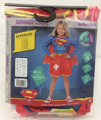 Supergirl Costume Girl's Fancy Dress 6-8 Years Amscan Dress Cape Red Blue New F1 - Image 1 of 4
