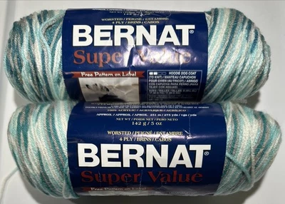 LOTE de 2 BERNAT SUPER VALUE en WINTER SKY 5oz 275yds Lavable Acrílico Suave Foto 1 de 4