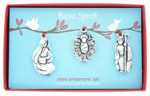 Nativity Scene Set of 3 Pewter Christmas Ornaments in Gift Box - Picture 1 of 3