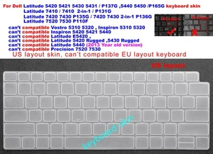 US Keyboard Skin For Dell Latitude 5420 5421 5430 5431 5440 5450 7410 7420 7430 - Picture 1 of 6