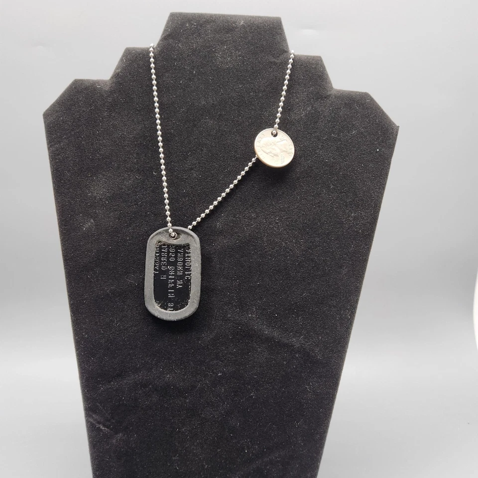 Vintage 1993 Military Dog Tag Necklace Catholic Pendant Silver Ball Chain - Image 1 of 4