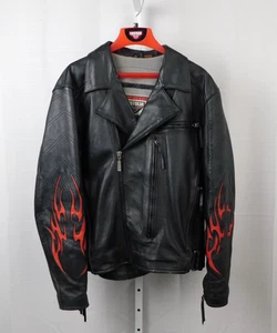 FirstGear Motorradjacke Leder schwarz mit roten Flammen Large #C441 - Bild 1 von 15