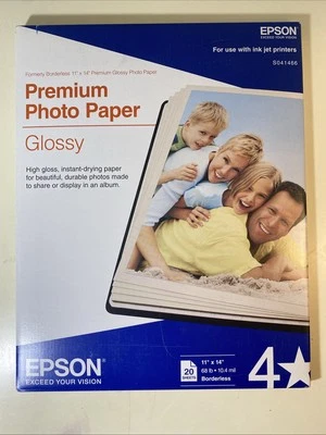 Papel fotográfico brillante Epson S041466 20 hojas 11x14 68 lb 10,4 mil Foto 1 de 2