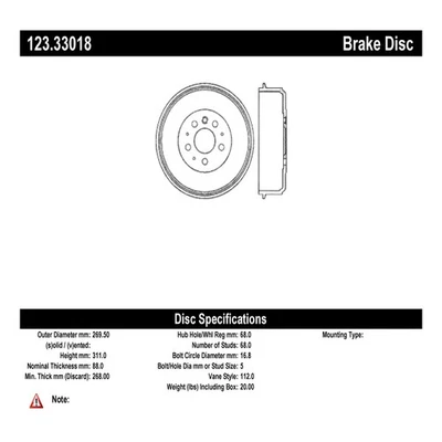 Tambor de freno estándar C-Tek Centric Parts 123.33018 para Volkswagen EuroVan 92-95 Foto 1 de 4