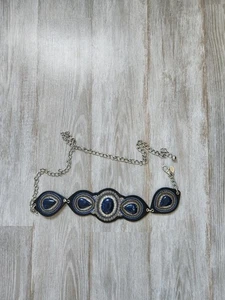 Chicos Leder Metall Kette Mode Gürtel Perlen Blau Steine Azteken Western OS - Bild 1 von 9