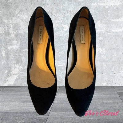 Cole Haan 9B Cuero Negro Gamuza Sin Cordones Punta Grandos Tacón de Aguja Foto 1 de 4