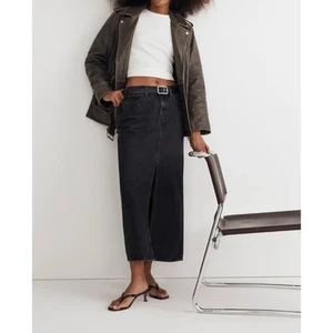 Madewell Denim Mid Rise Maxi Skirt Lunar Wash Black Rigid Grunge 90s US 23 NWT - Picture 1 of 14