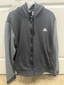 Adidas Black And Gray Full Zip Hoodie Size Large Used - Picture 1 of 14