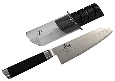 KAI Damascus Santoku Knife 165mm & Diamond Mondo & Serra Mick Sharp Knife Set - Image 1 of 4