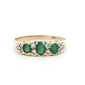 9ct Yellow Gold Diamond and Emerald Cluster Ring - Picture 1 of 3