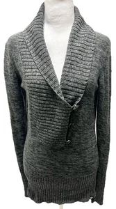 Roxy Sweater Womens XL Gray Shawl Collar V Neck Longline Marled Preppy Heritage - Picture 1 of 14