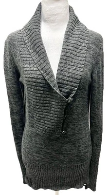 Roxy Sweater Womens XL Gray Shawl Collar V Neck Longline Marled Preppy Heritage - Image 1 of 4