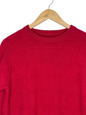 Suéter grueso de cachemir rojo vintage para mujer con textura cuello redondo M/L? Foto 1 de 4