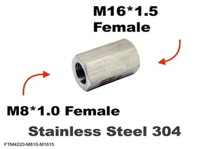 M8*1.0 FEMALE to M16*1.5 FEMALE Stainless Sensor Adaptor Fittings Conversion - Picture 1 of 5