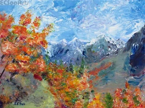 Original Acrylic Painting of Landscape "Mountain trail", Artist Signed, Autumn - Picture 1 of 2