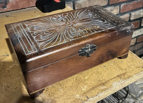 Cedar Box Brass Latch Hand Carved Jewelry Bible Antique Vintage 5.5 x 12” Cover