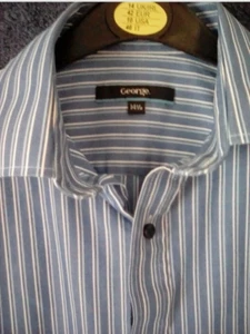 GEORGE MEN`S WHITE & BLUE STRIPE SHIRT 14.5 COLLAR CHEST SIZE 38 INS- - Picture 1 of 3