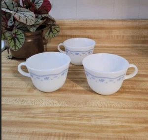 Set of 3 Vintage Morning Blue Corelle Milk Glass Coffee Mugs Corning Pyrex - Picture 1 of 4